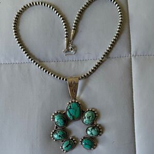 Turquoise and Silver Pendant Necklace